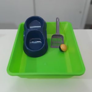 KIT LITERA GRANDE (BANDEJA, PALITA, COMEDERO DOBLE Y PELOTA)